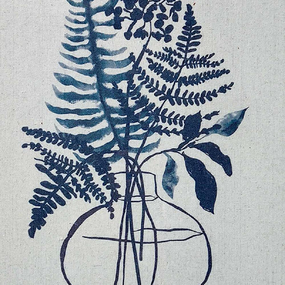 At Home Glass Framed Navy Blue Botanical Print Wall Art 19x25