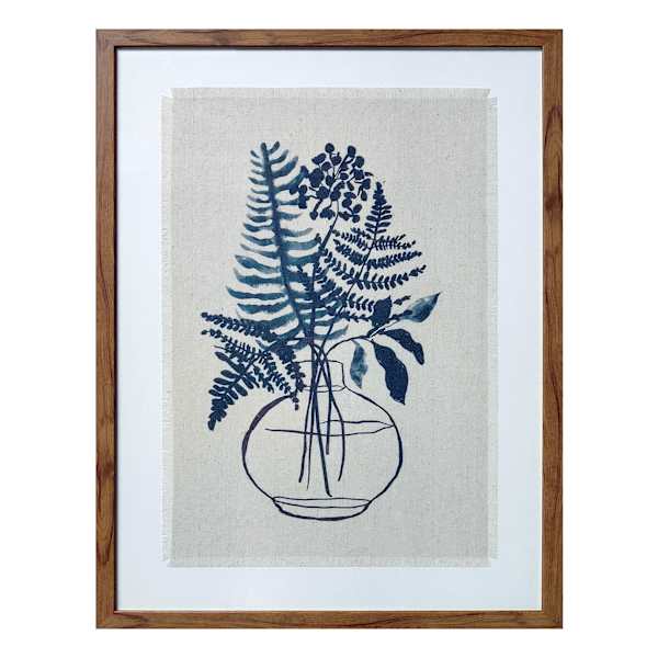 at home Glass Framed Navy Blue Botanical Print Wall Art 19x25