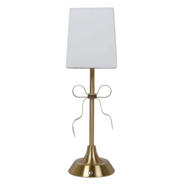 at home Gold Portable Rechargeable Bow Small Lamp with Shade 15"