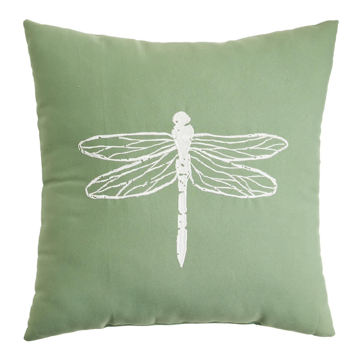 At Home Green Dragonfly Embroidered Square Outdoor Throw Pillow 18"