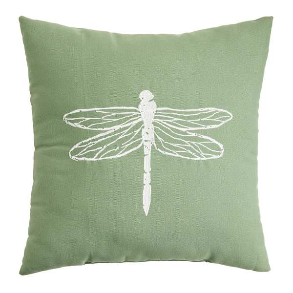 at home Green Dragonfly Embroidered Square Outdoor Throw Pillow 18"