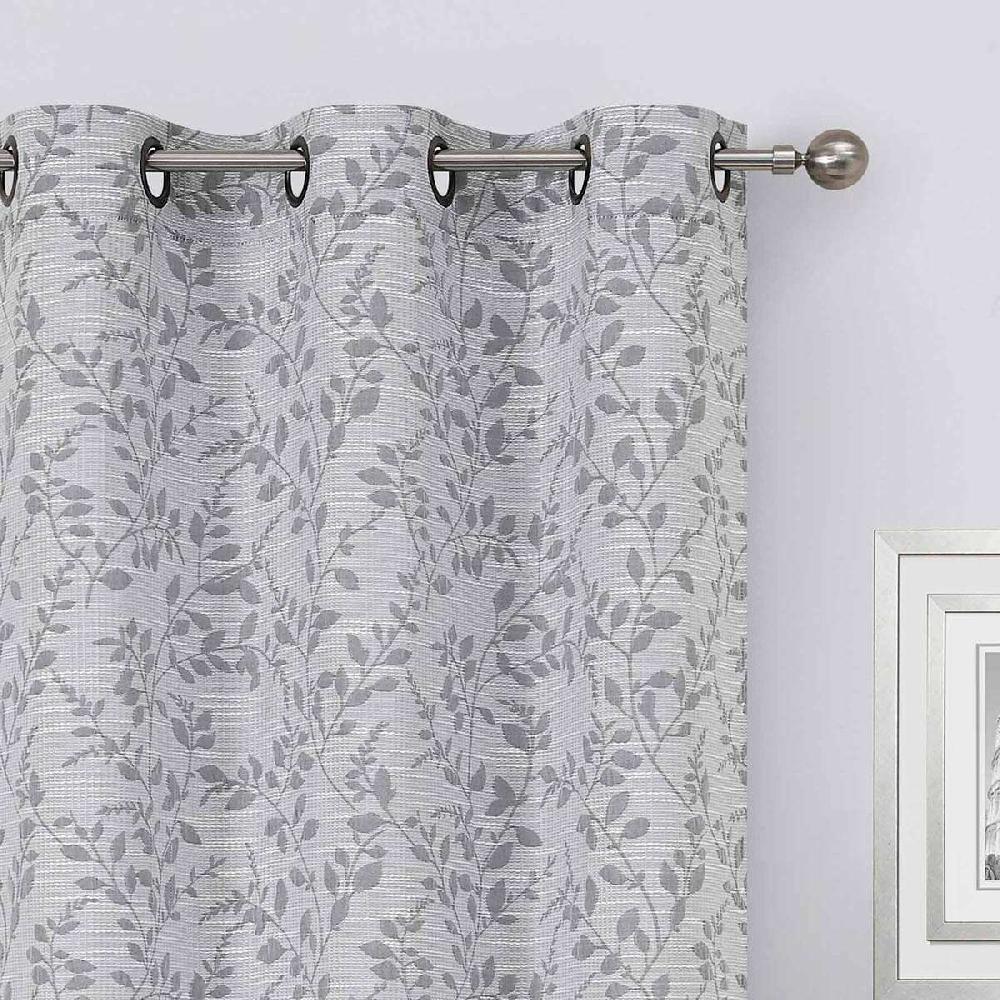 At Home Grey Celia Leaf Jacquard Light Filtering Grommet Curtain Panel 84"