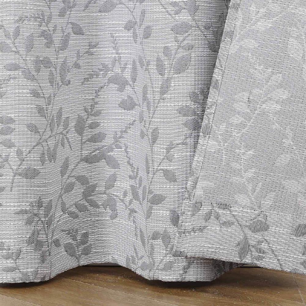 At Home Grey Celia Leaf Jacquard Light Filtering Grommet Curtain Panel 84"
