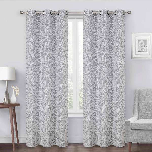 at home Grey Celia Leaf Jacquard Light Filtering Grommet Curtain Panel 84"