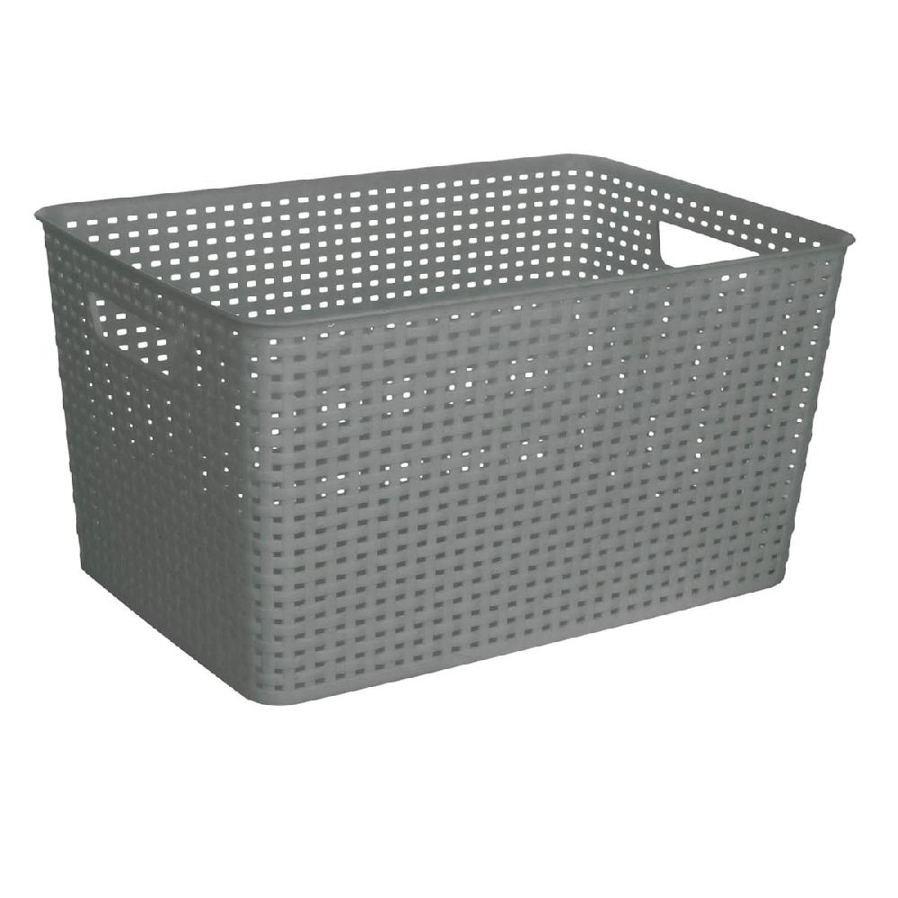 At Home Grey Rectangle Crossover Weave Storage Basket Extra Large