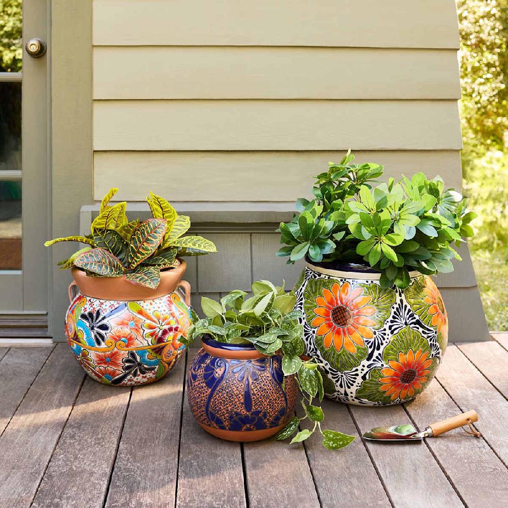 At Home Hand Painted Sunflower Talavera Outdoor Planter Large