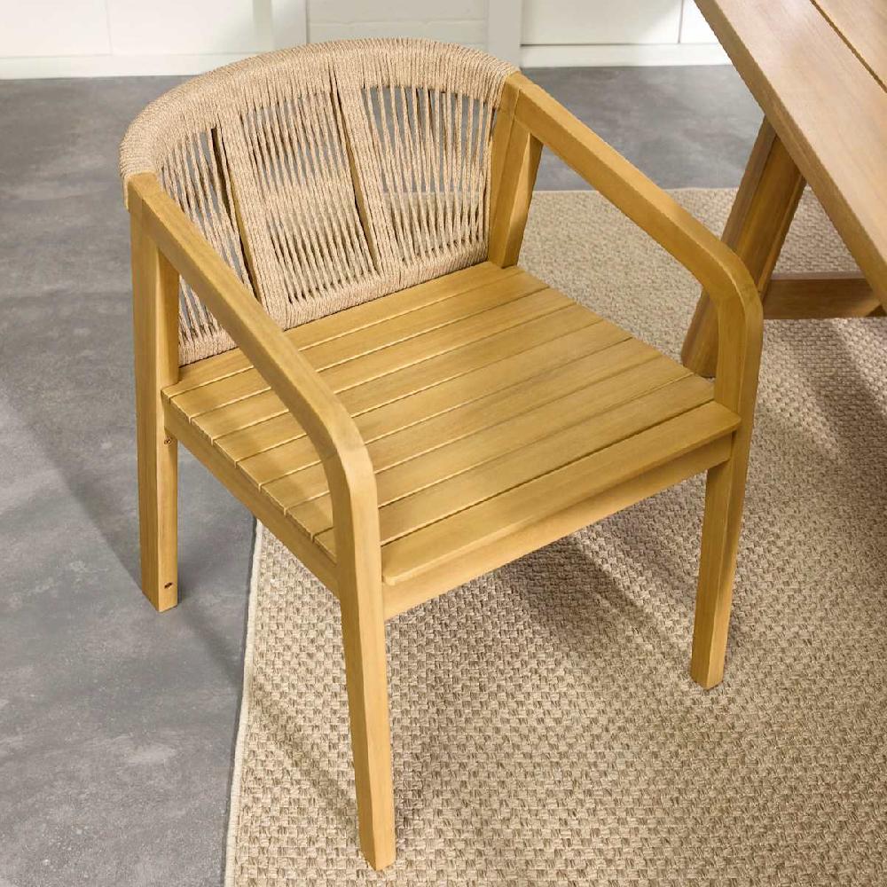 At Home Haven Blonde Acacia Wood & Tan Rope Patio Dining Chair
