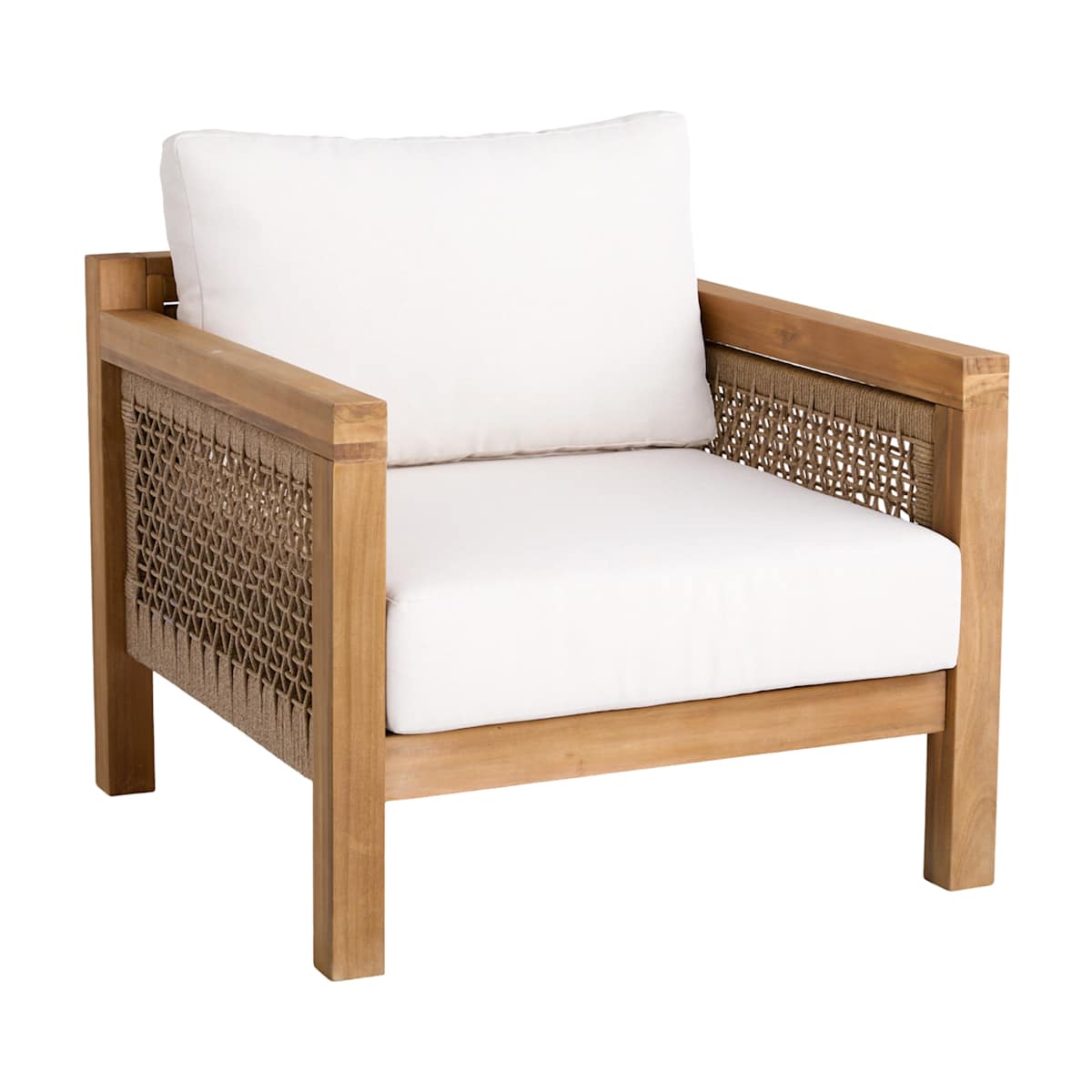 At Home Haven Blonde Acacia Wood With Natural Canvas Cushions Patio Armchair