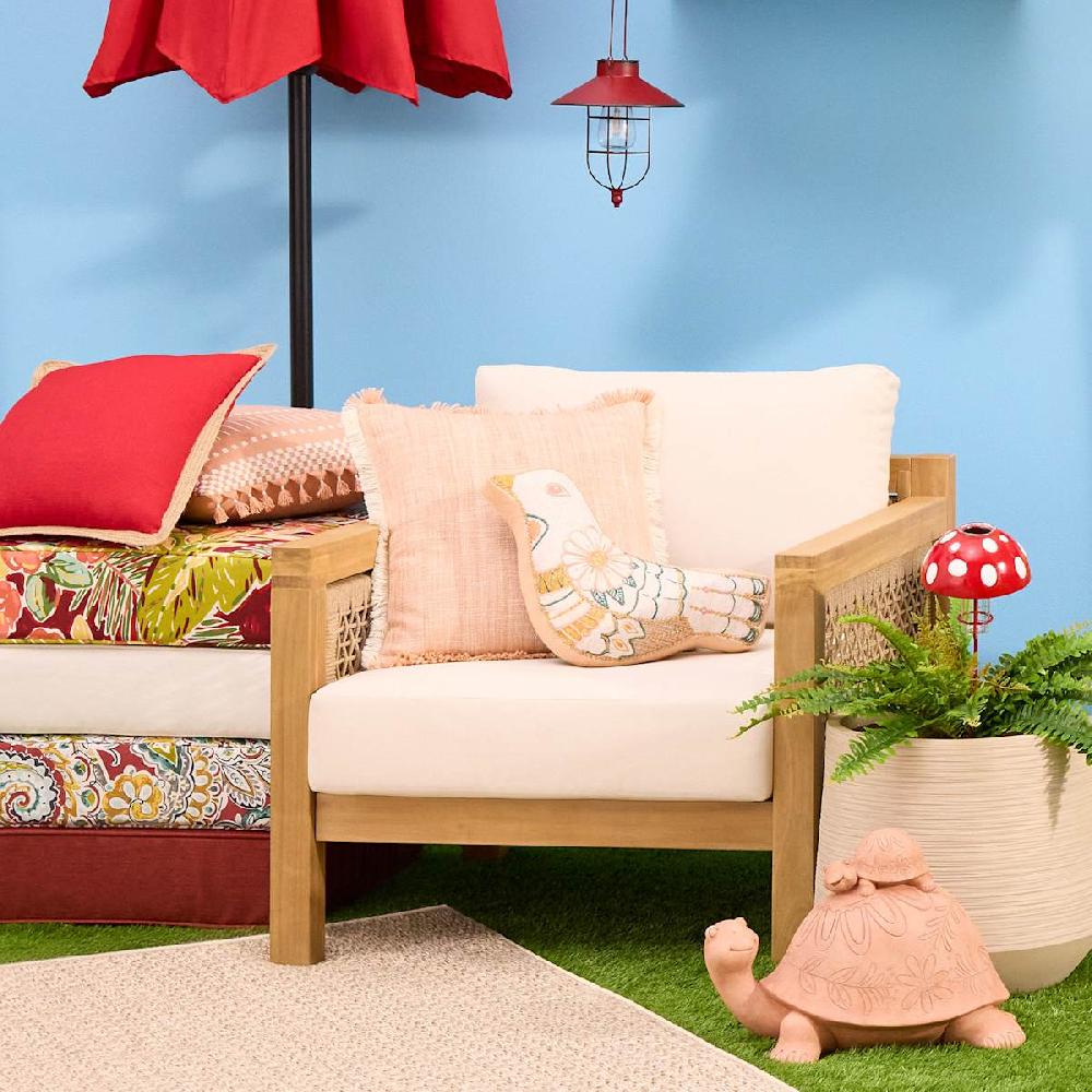 At Home Haven Blonde Acacia Wood With Natural Canvas Cushions Patio Armchair