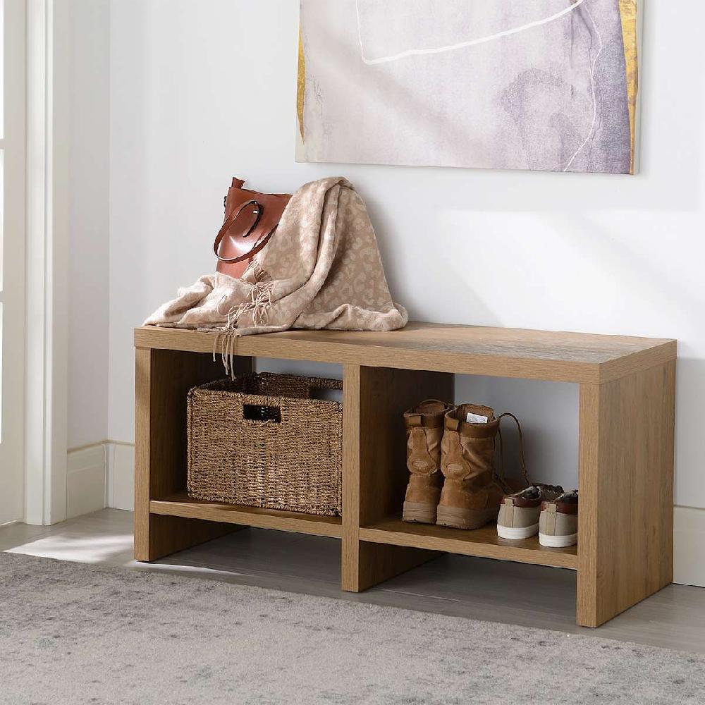 At Home Hazel Cube Storage Bench - Rustic Natural Finish