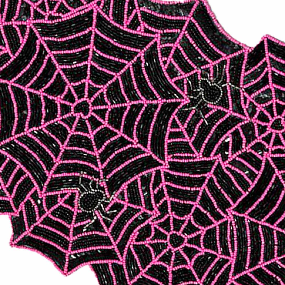 At Home Hey Boo Black & Pink Fully Beaded Spider Web Table Runner
