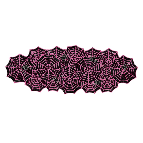 at home Hey Boo Black & Pink Fully Beaded Spider Web Table Runner