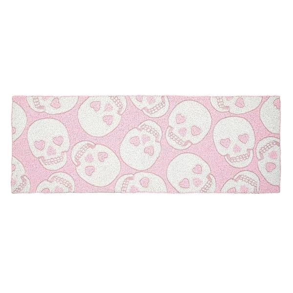 at home Hey Boo Pink Fully Beaded Tossed Skull Table Runner 36"