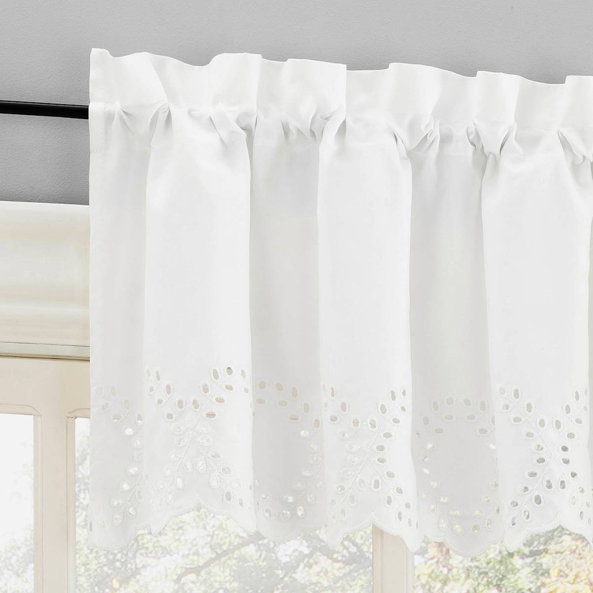 At Home Hilda White Small Tiered Window Curtian Panel 54x36