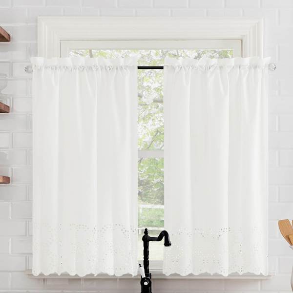 at home Hilda White Small Tiered Window Curtian Panel 54x36