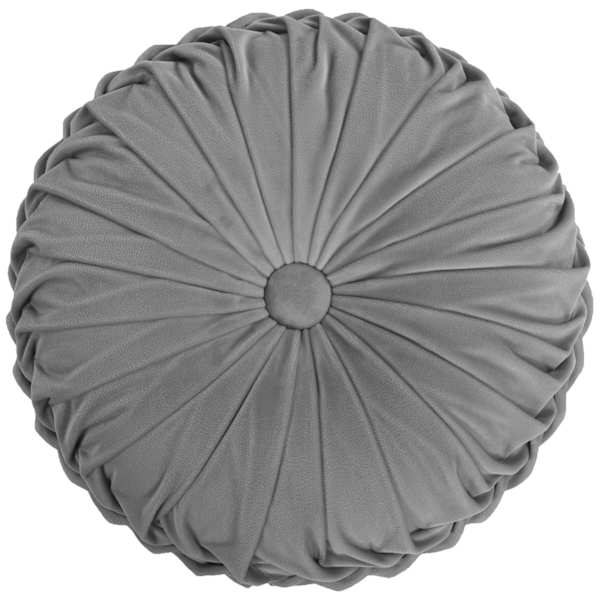 at home Holan Grey Pleated Velvet Round Throw Pillow 16"