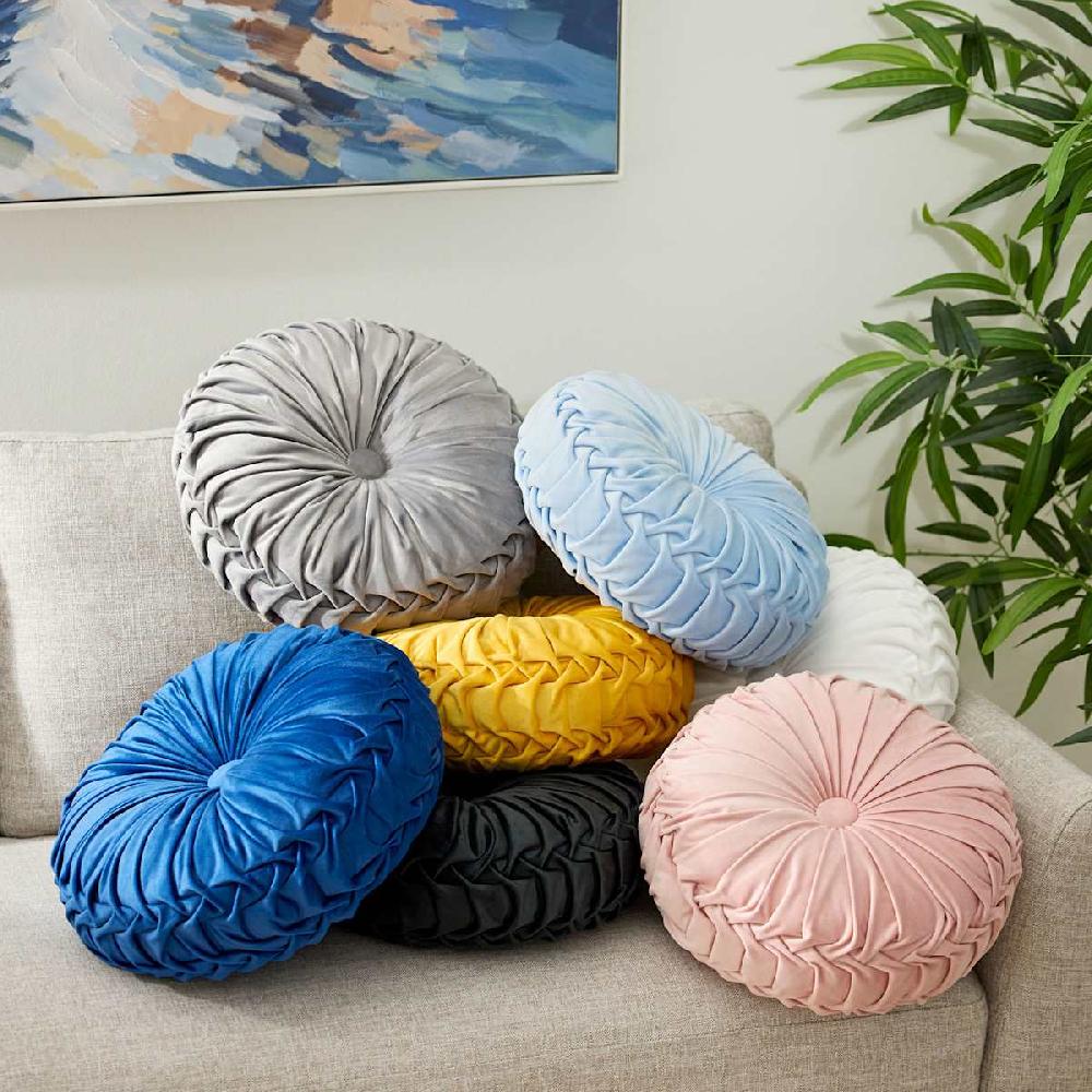 At Home Holan White Pleated Velvet Round Throw Pillow 16"