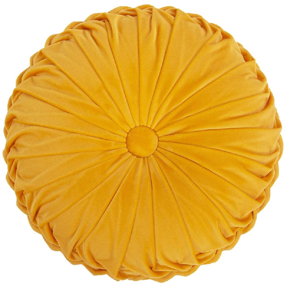 At Home Holan Yellow Pleated Velvet Round Throw Pillow 16"