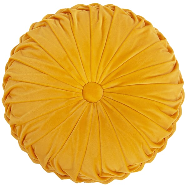 at home Holan Yellow Pleated Velvet Round Throw Pillow 16"