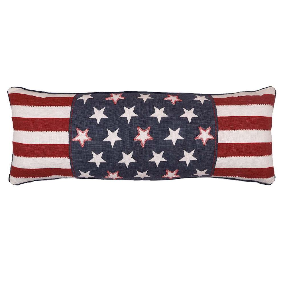 At Home Homespun Patriotic Stars & Stripes Embroidered Throw Pillow 14x36