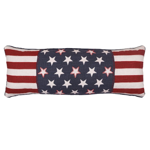 at home Homespun Patriotic Stars & Stripes Embroidered Throw Pillow 14x36
