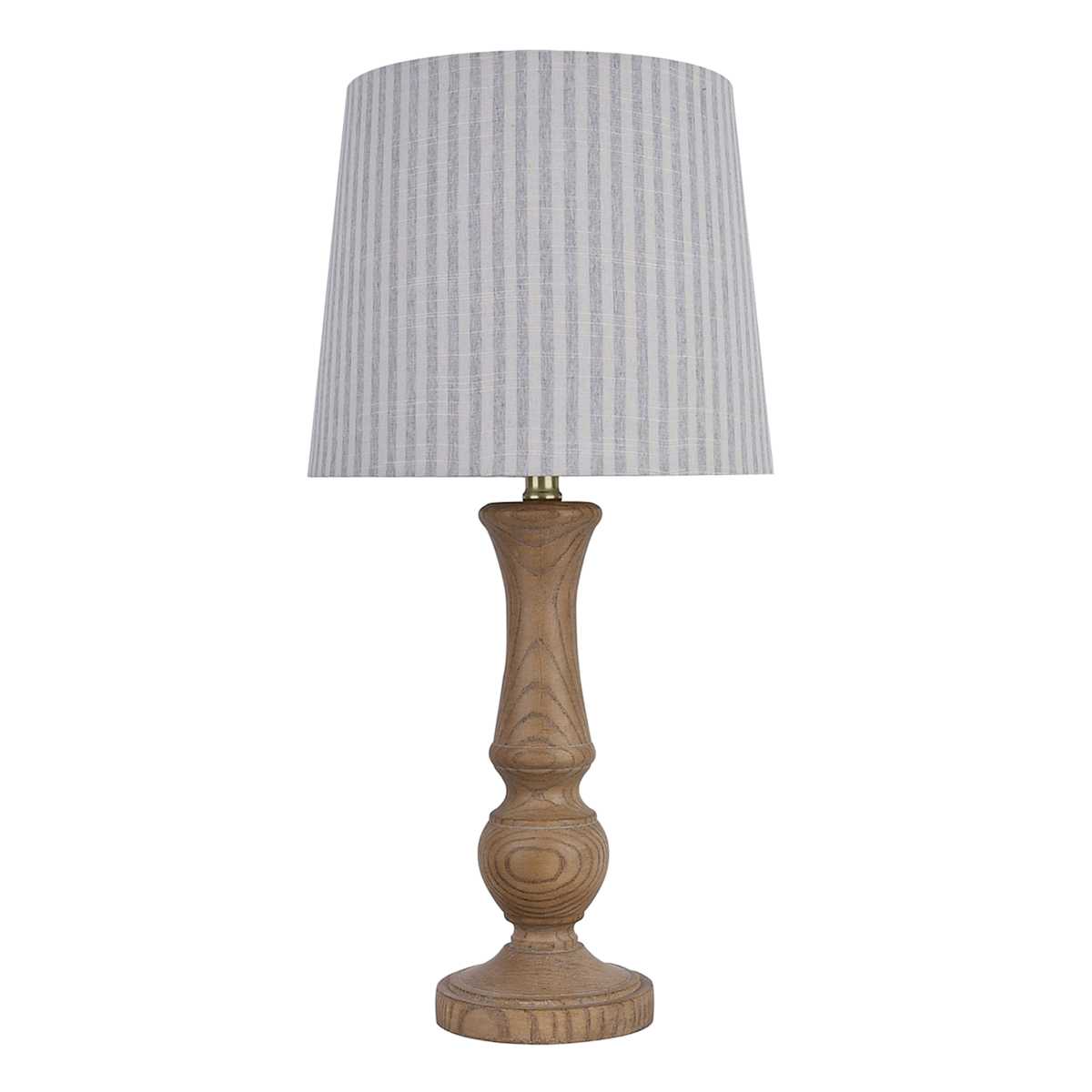 At Home Honeybloom Beige Wood Medium Table Lamp With Striped Shade 24"