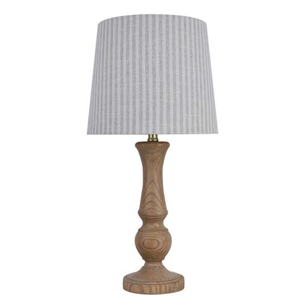 at home Honeybloom Beige Wood Medium Table Lamp with Striped Shade 24"