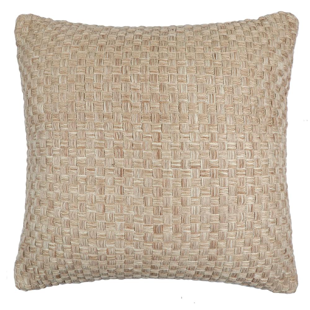 At Home Honeybloom Natural Textured Grid Woven Square Outdoor Throw Pillow 18"