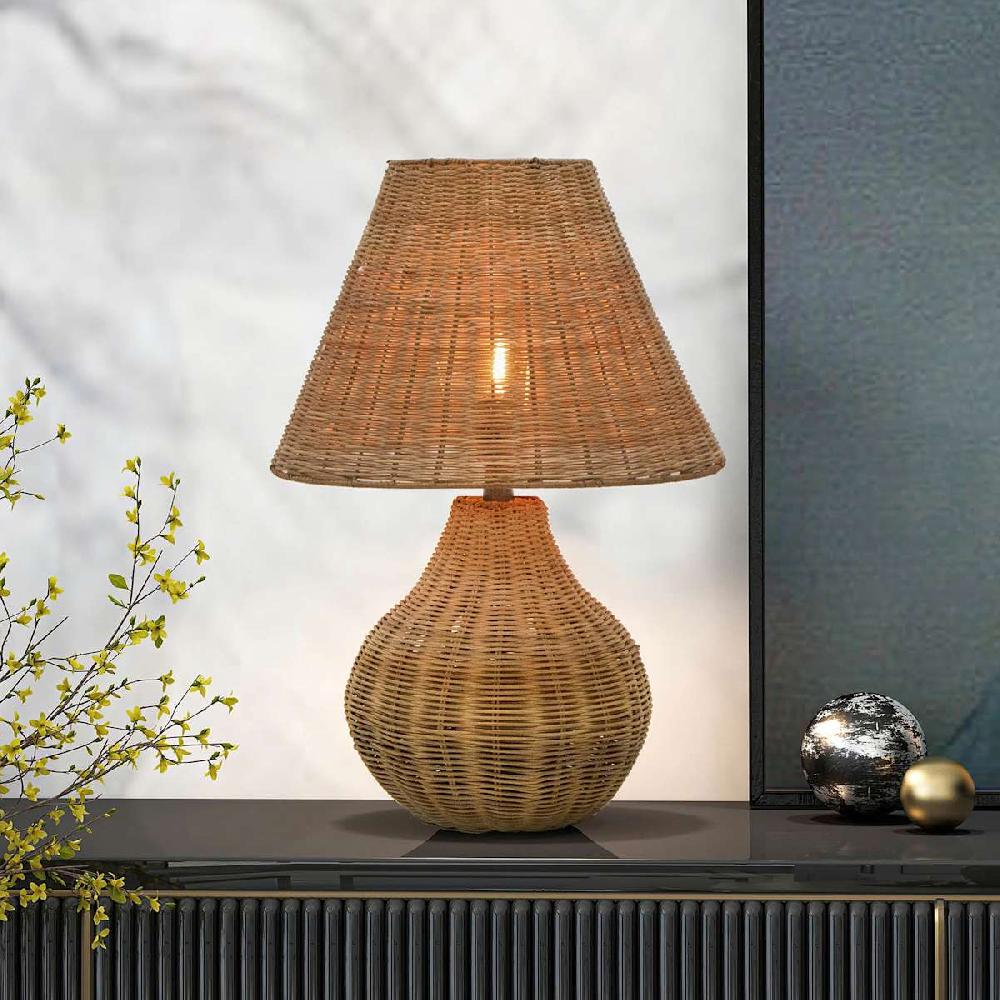 At Home Honeybloom Natural Weaving Rattan Medium Table Lamp With Shade 24"