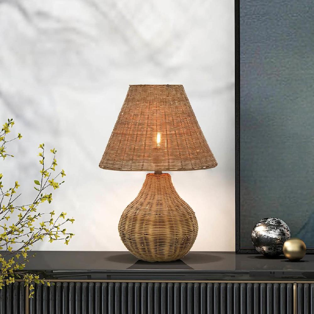 At Home Honeybloom Natural Weaving Rattan Small Table Lamp With Shade 16.5"