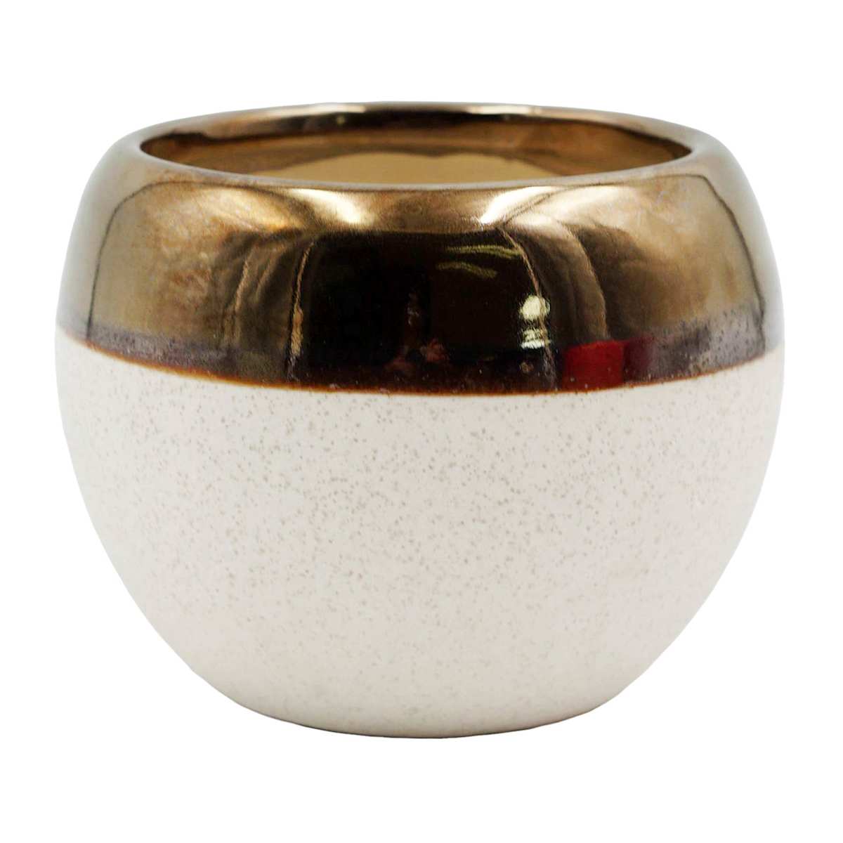 At Home Indoor Cream Ceramic Pot With Bronze Trim Medium