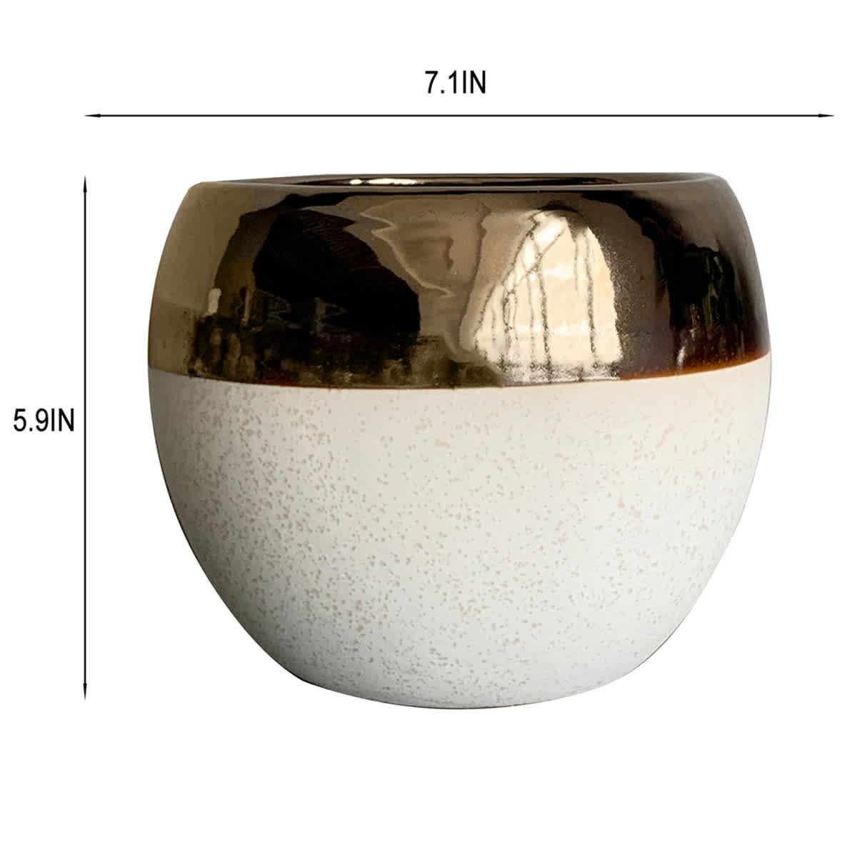 At Home Indoor Cream Ceramic Pot With Bronze Trim Medium