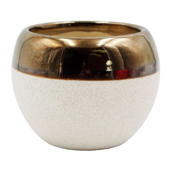 at home Indoor Cream Ceramic Pot with Bronze Trim Medium