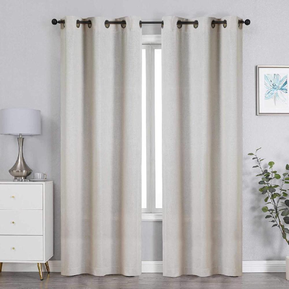 At Home Ivory Linen Blend Light Filtering Grommet Curtain Panel 95"