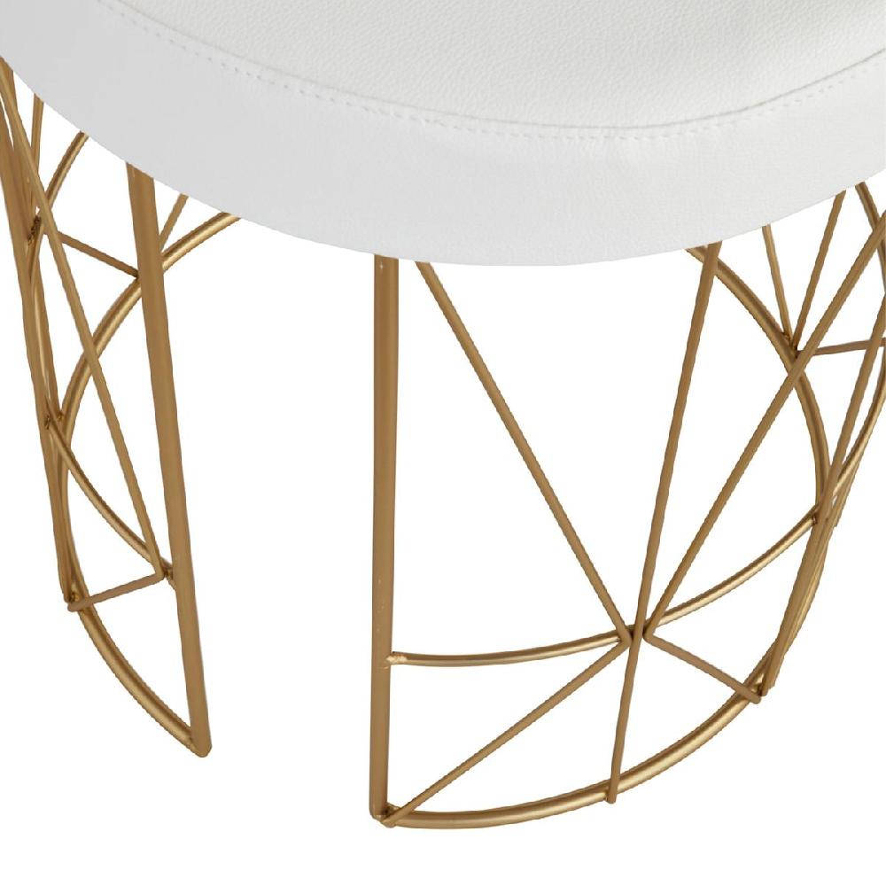 At Home Keira Glazed Gold Wire Vanity Stool & Padded White Faux Leather Seat