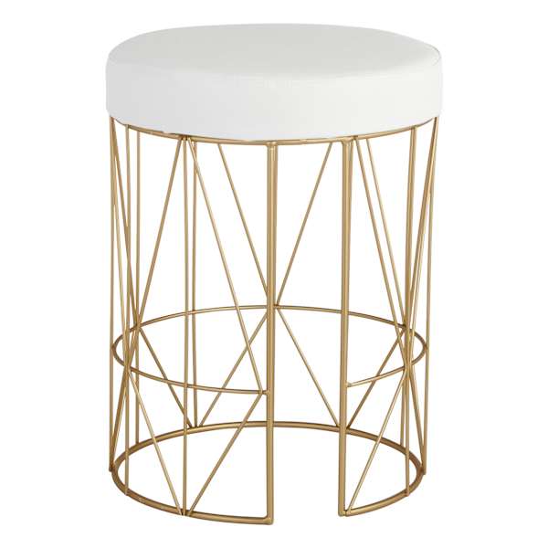 at home Keira Glazed Gold Wire Vanity Stool & Padded White Faux Leather Seat