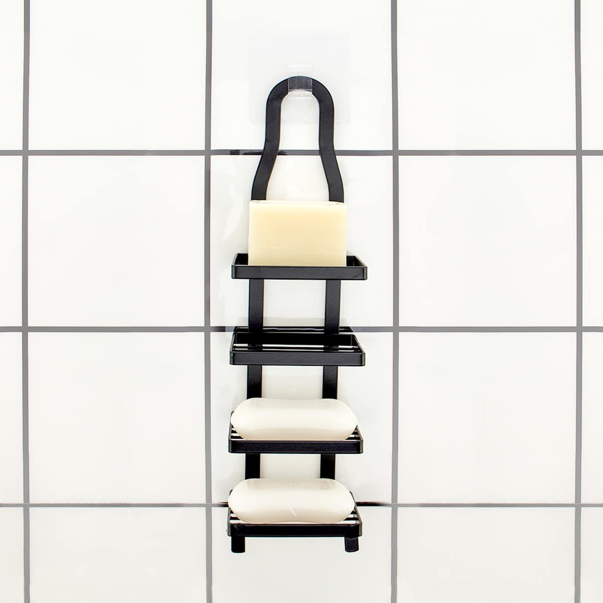 At Home Keller Black 4 Tier Shower Soap Holder With Adhesive Sticker Hooks