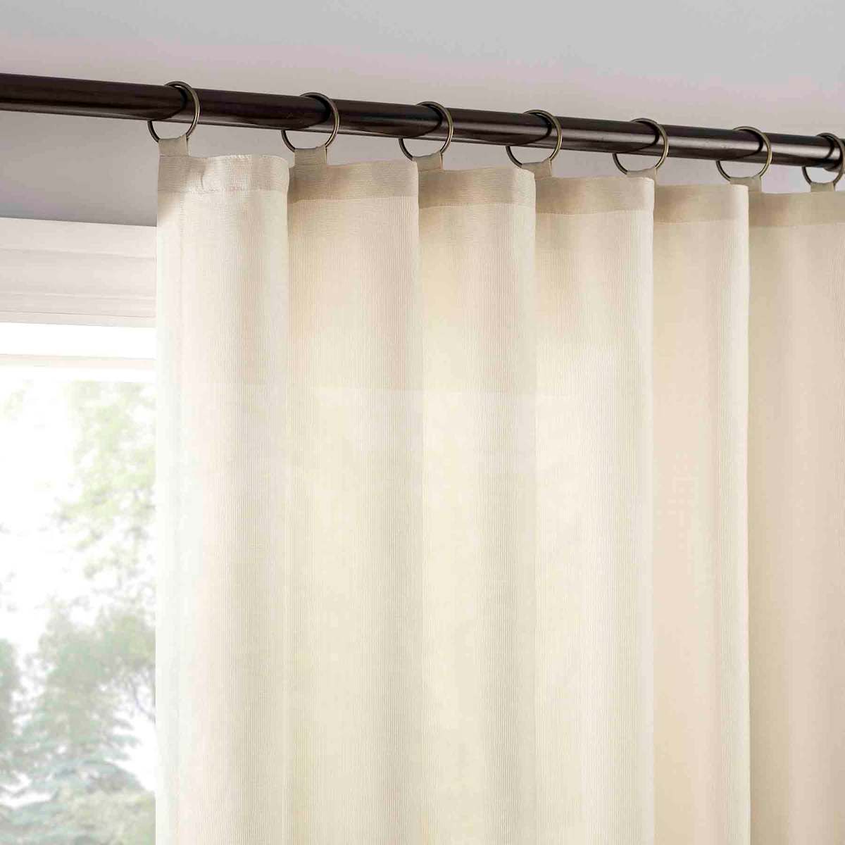 At Home Lathan Taupe Sheer Ring Top Single Curtain Panel 84"
