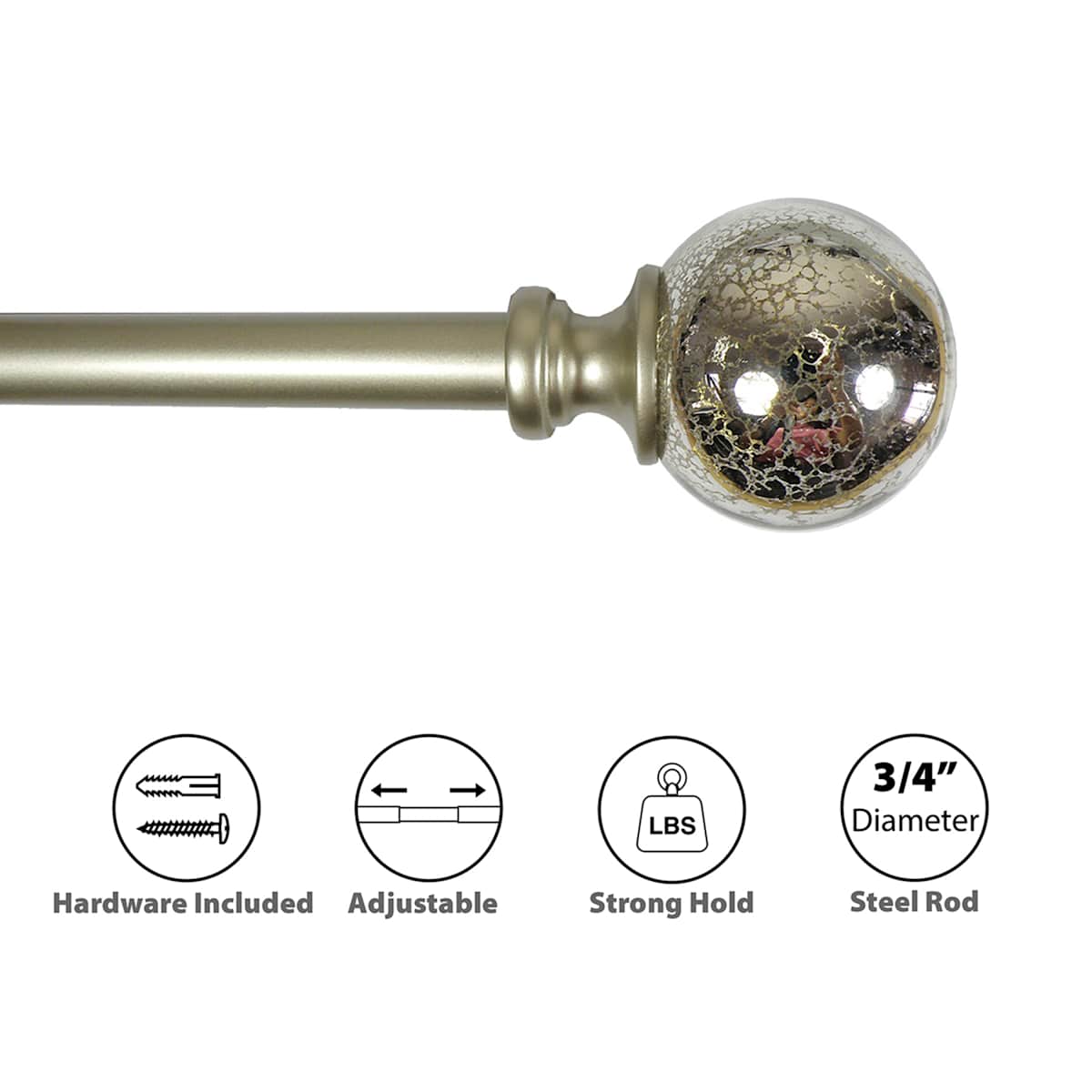 At Home Laurel 3/4" Mercury Glass Ball Curtain Rod 48-84"