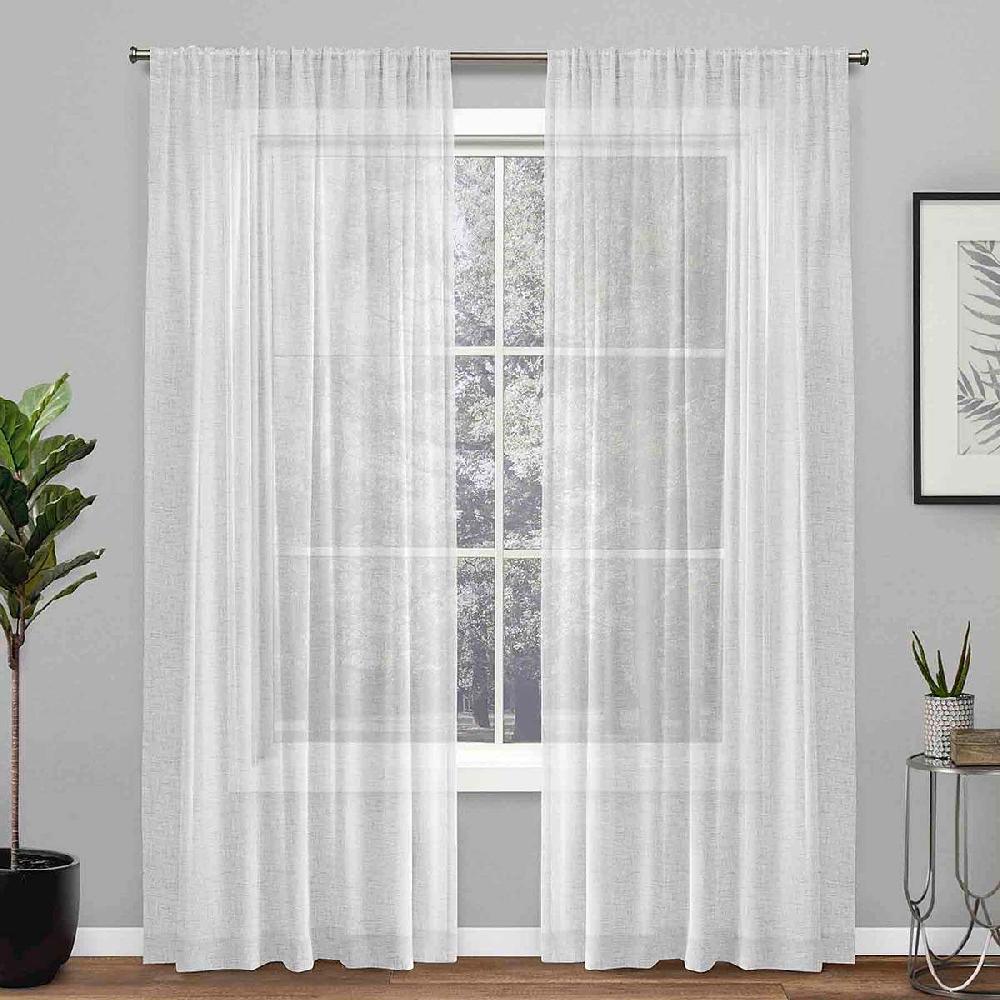At Home Legacy White Linen Rod Pocket Sheer Grommet Curtain Panel 84"