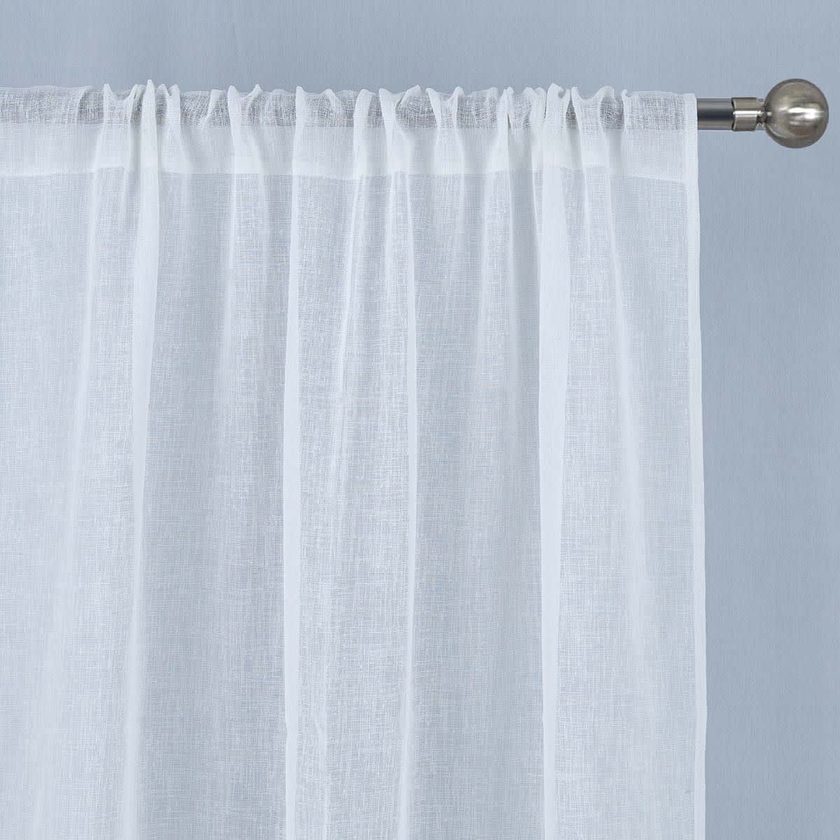 At Home Legacy White Linen Rod Pocket Sheer Grommet Curtain Panel 96"