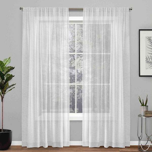 at home Legacy White Linen Rod Pocket Sheer Grommet Curtain Panel 84"