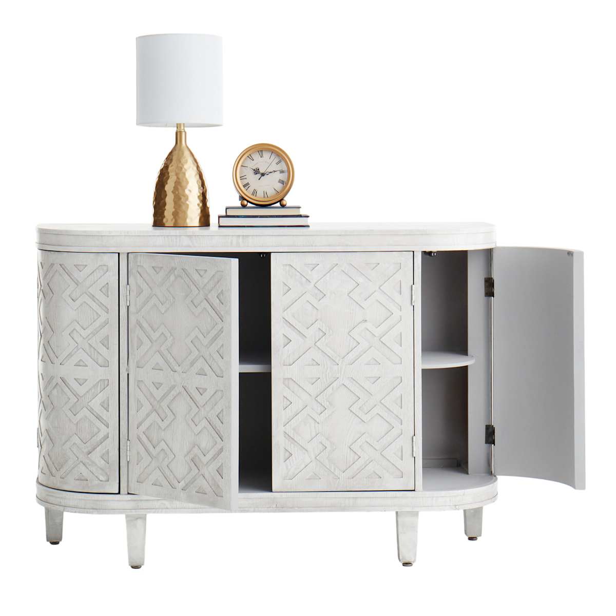 At Home Lena Faux Wood Textured Media Cabinet White