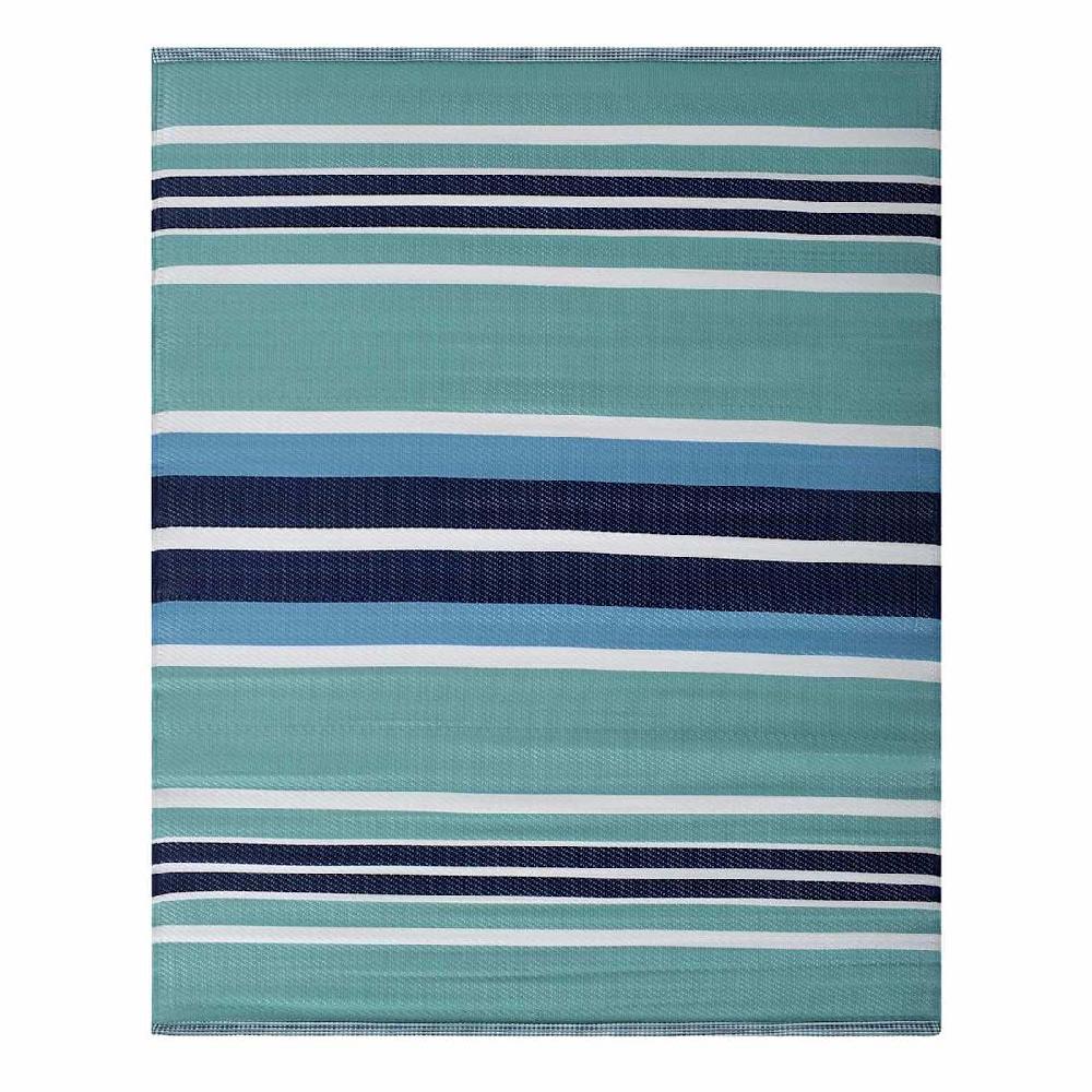 At Home Light Blue Striped Plastic Outdoor Area Rug 6x9