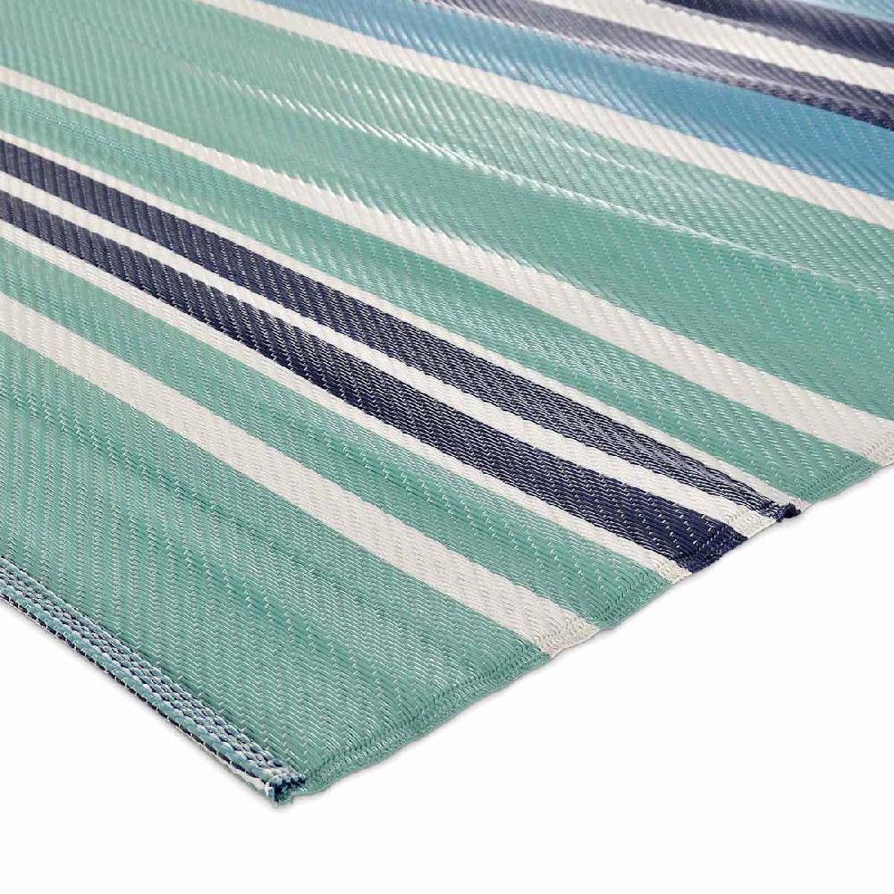 At Home Light Blue Striped Plastic Outdoor Area Rug 6x9