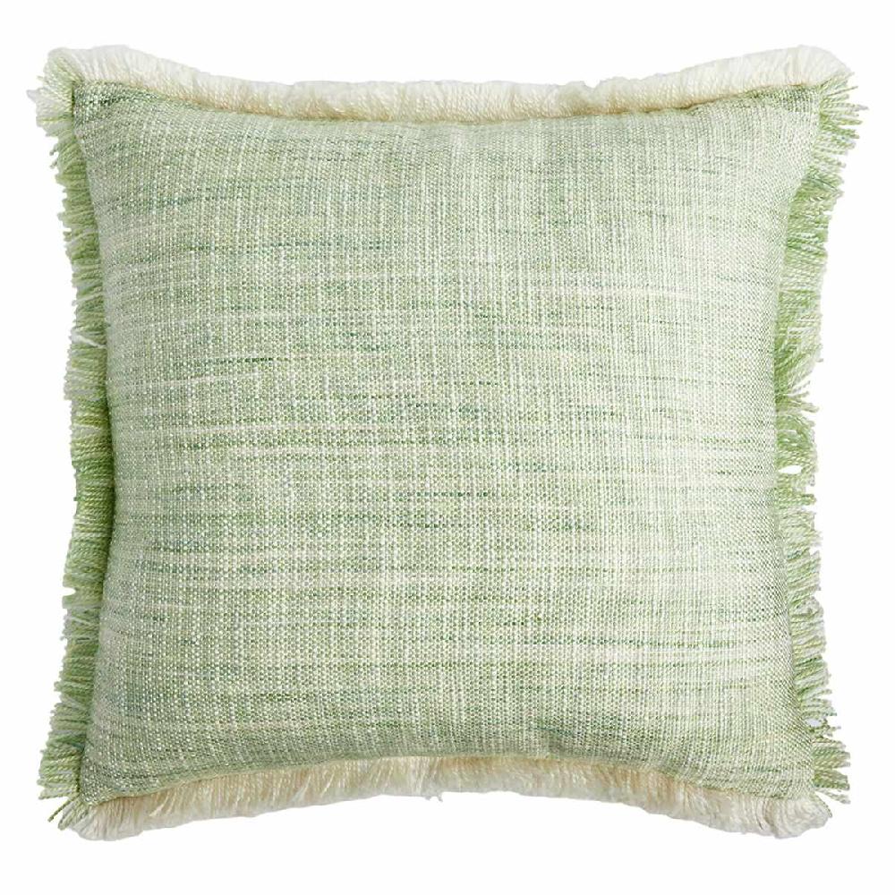 At Home Light Green Solid Woven With Fringe Outdoor Throw Pillow 18"