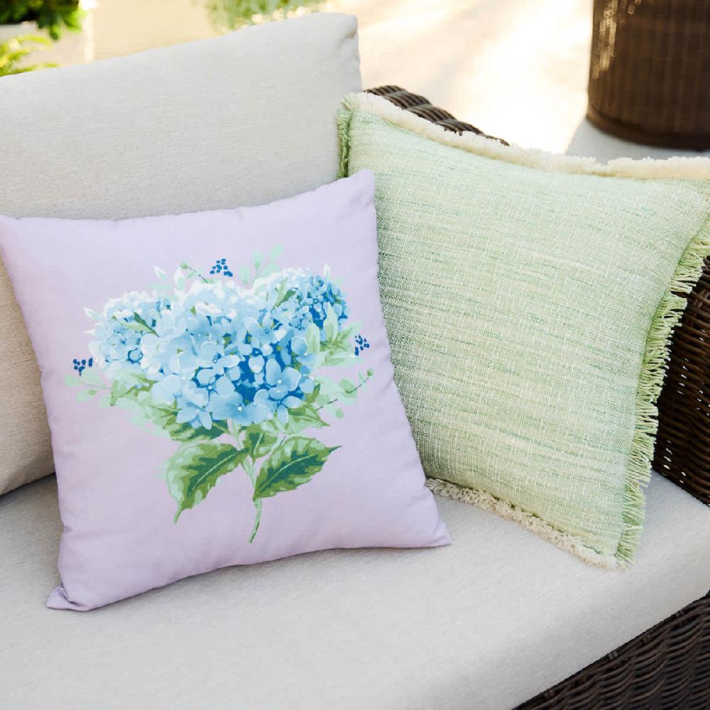 At Home Light Green Solid Woven With Fringe Outdoor Throw Pillow 18"