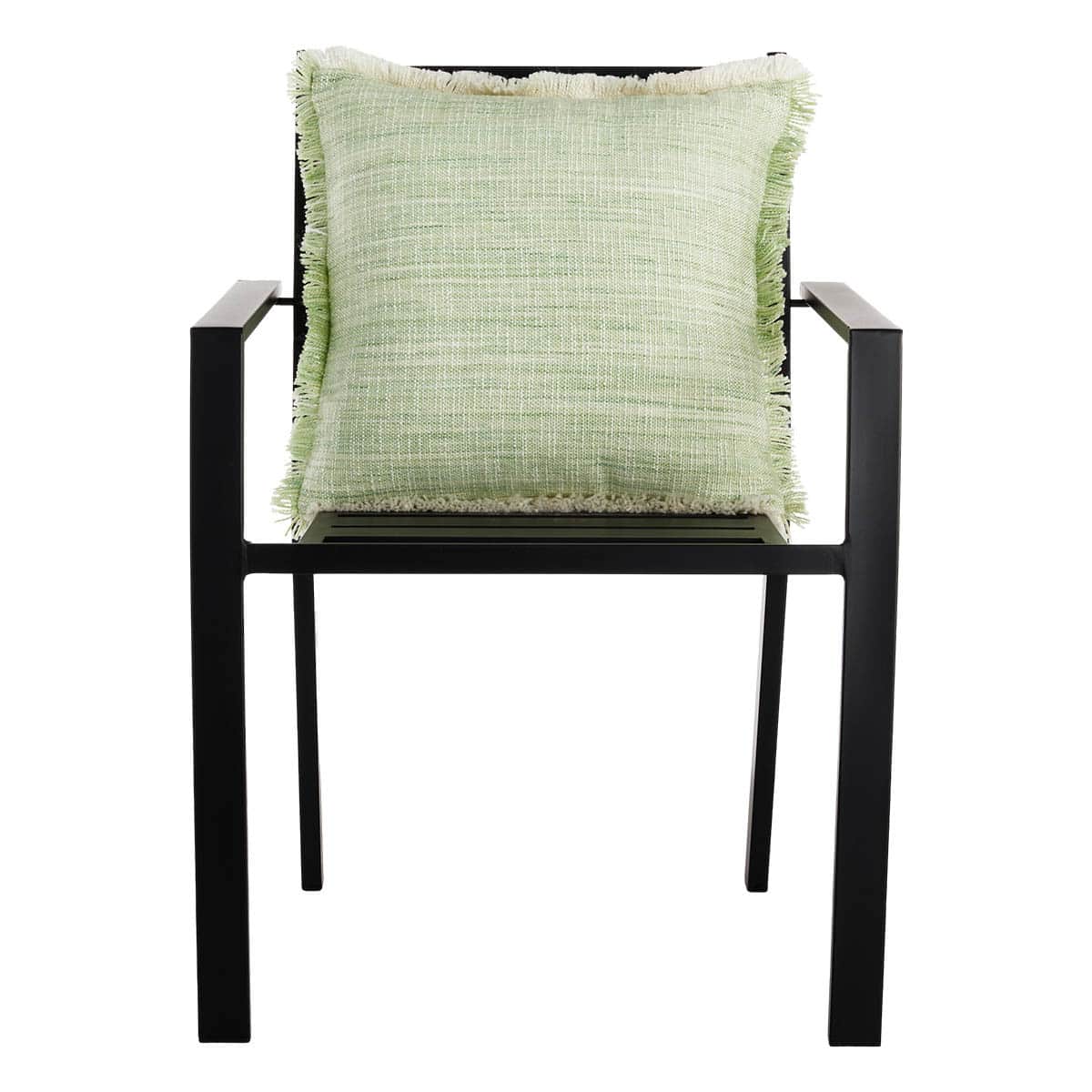 At Home Light Green Solid Woven With Fringe Outdoor Throw Pillow 18"