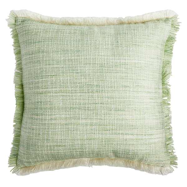 at home Light Green Solid Woven with Fringe Outdoor Throw Pillow 18"