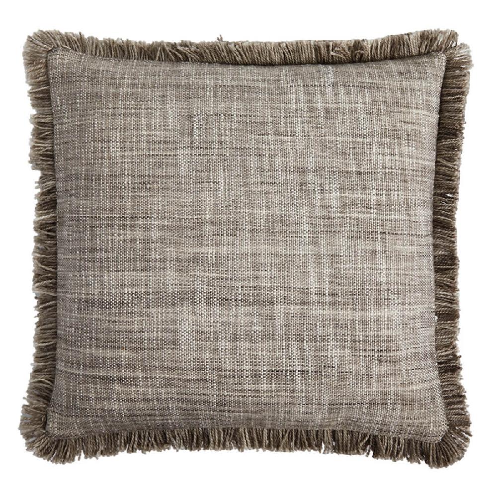 At Home Light Grey Solid Woven With Fringe Outdoor Throw Pillow 18"